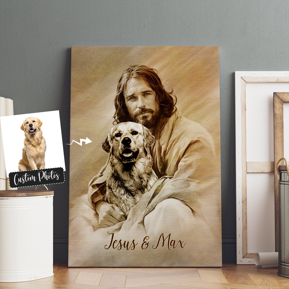 Jesus And Stella Sepia Long Haired Dachshund Custom Pet Poster - Image 6