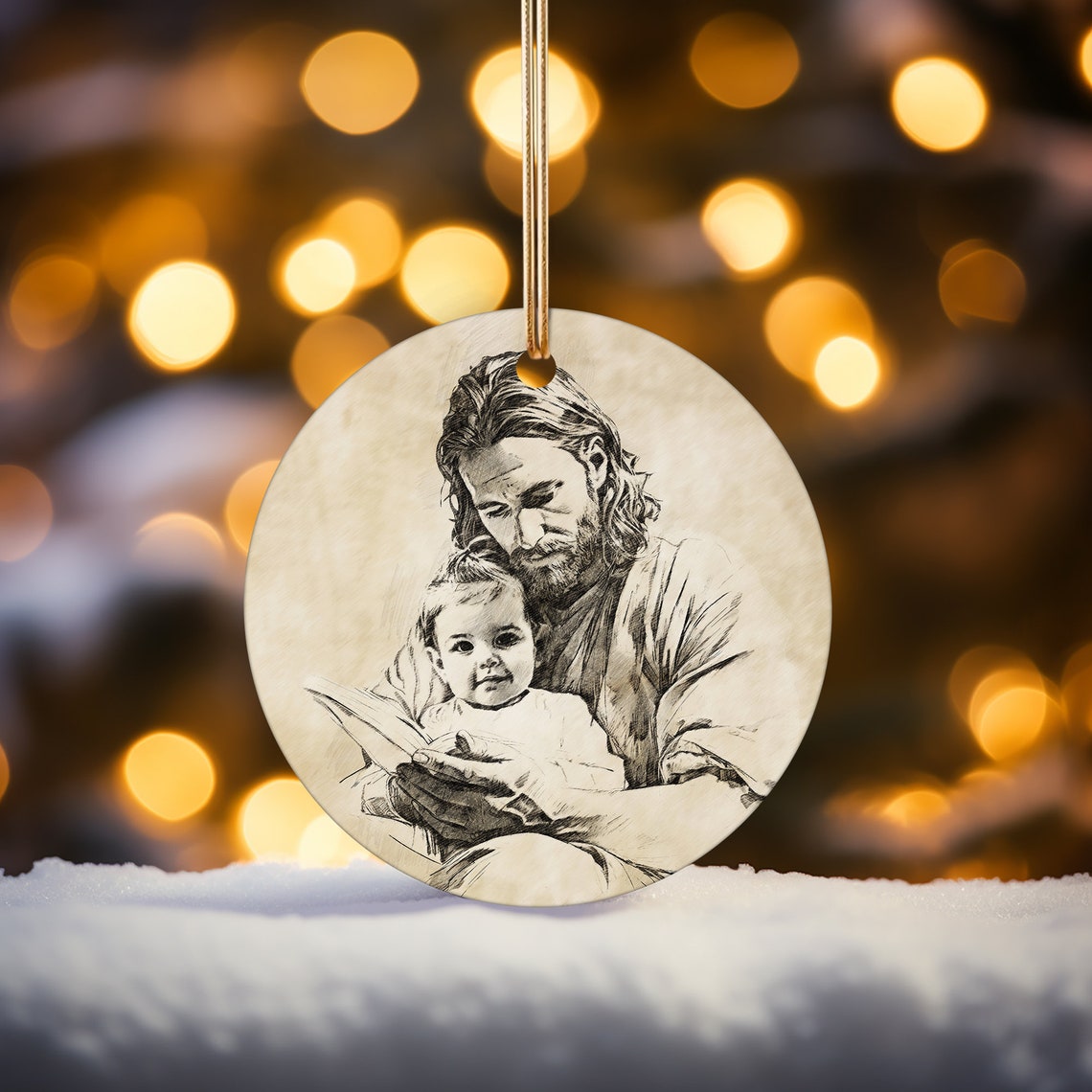 Personalized Safe In The Arms Of God Christmas Ornament Jesus Holding Baby Memorial Xmas Gift Child And God Pencil Art Christ And Baby - Image 5