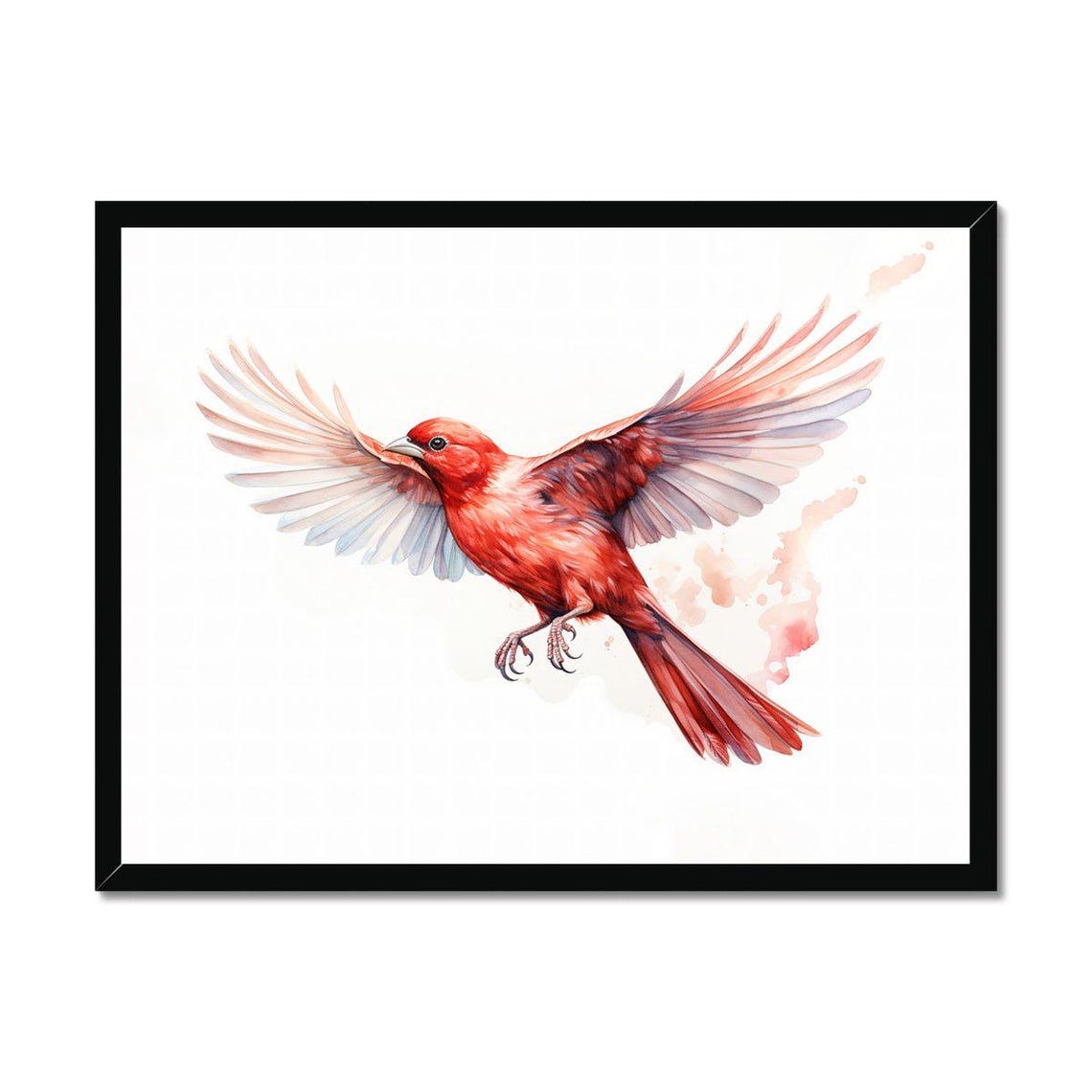 Vibrant Red Songbird In Flight Watercolor Wings Spread Bird Poster