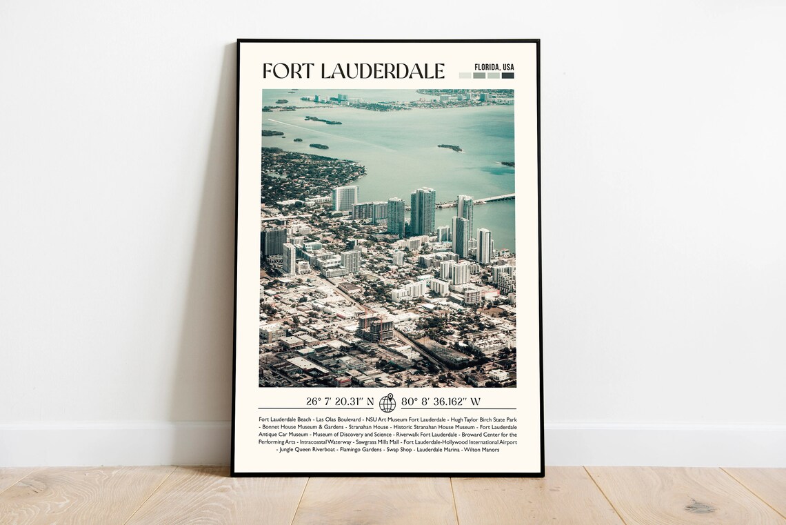 Fort Lauderdale Florida Aerial Waterfront Vintage Travel Poster