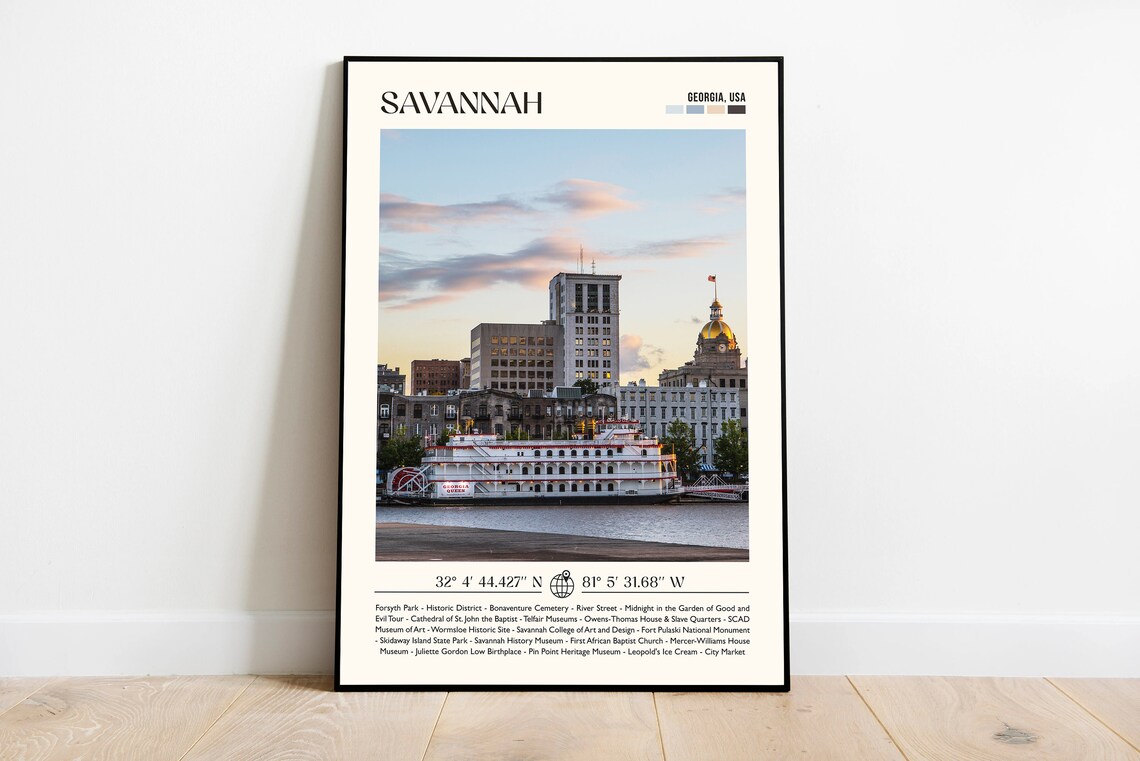 Savannah Georgia USA Riverboat Waterfront Sunset Photo Travel Poster