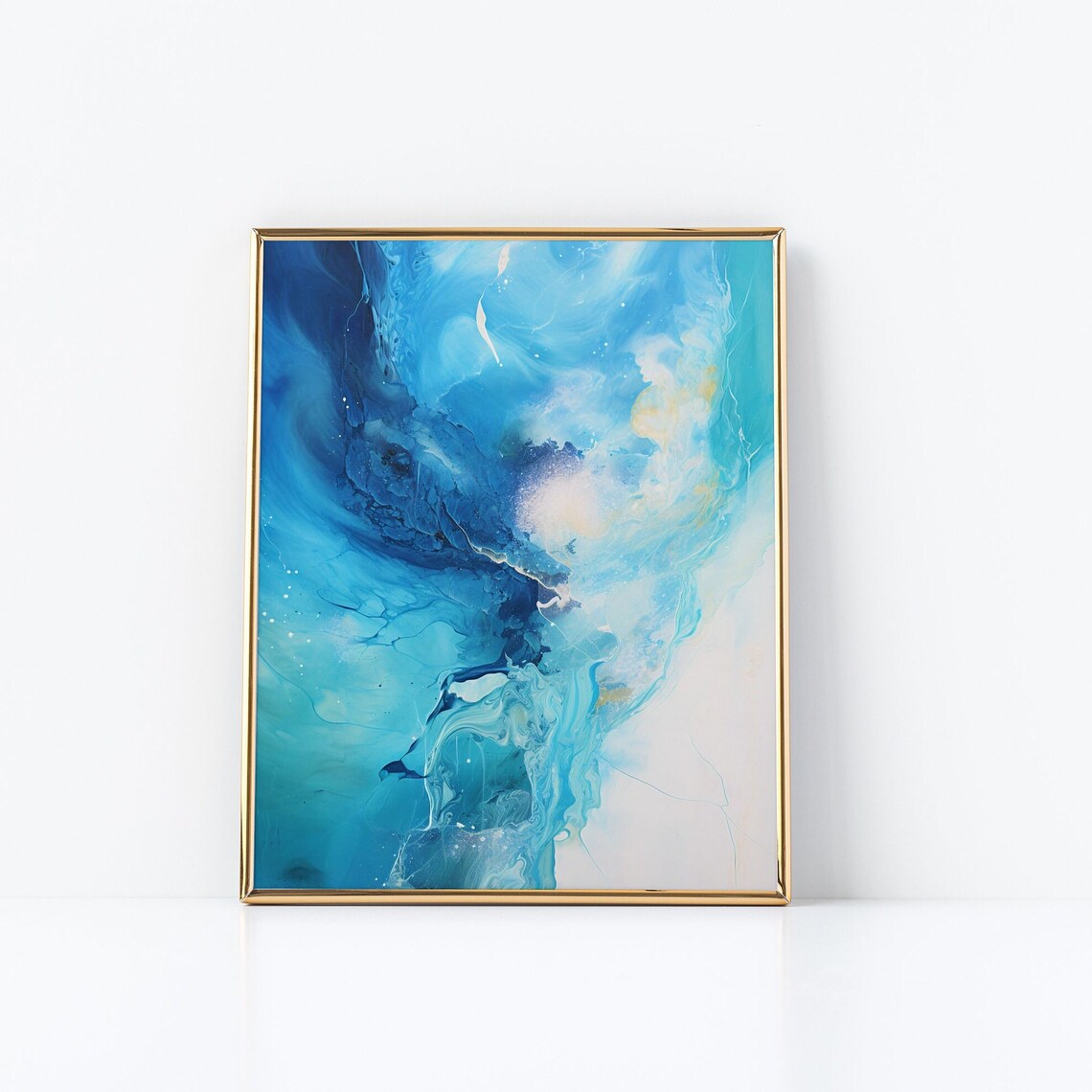 Abstract Blue Acrylic Painting, Textured Mixed Media - Image 3