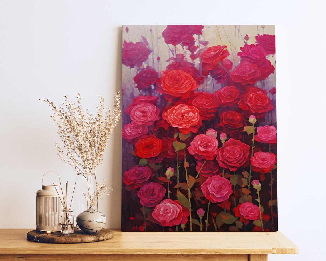 Crimson Red Rose Garden Bloom Dense Impressionist Floral Poster