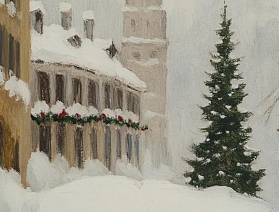 Church Square Winter Holiday Town Scene, Art Print - Image 3