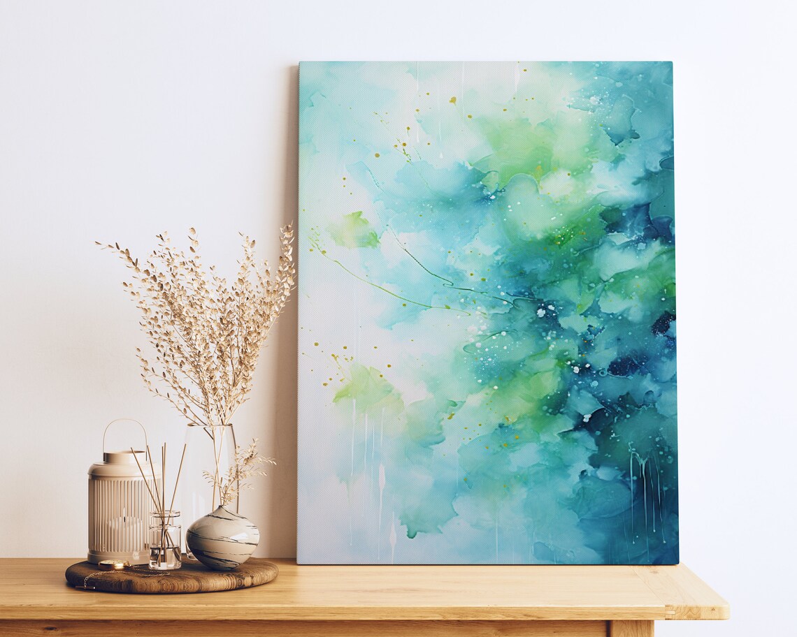 Serene Ocean Mist Blue Green Abstract Watercolor Painting Poster