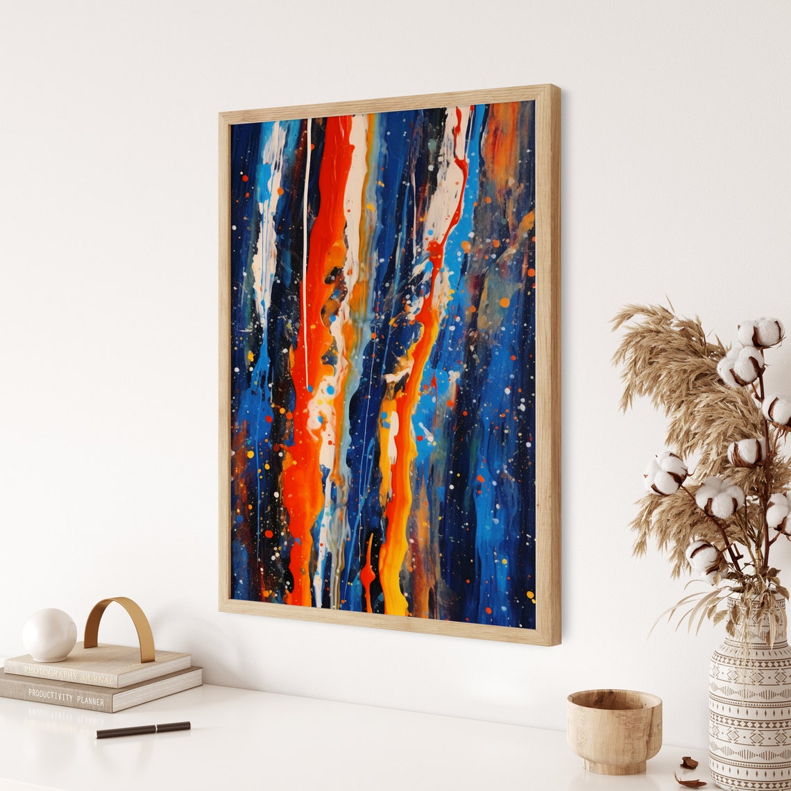 Abstract Vertical Stripes Painting Blue Red Orange Cosmic Poster - Image 3