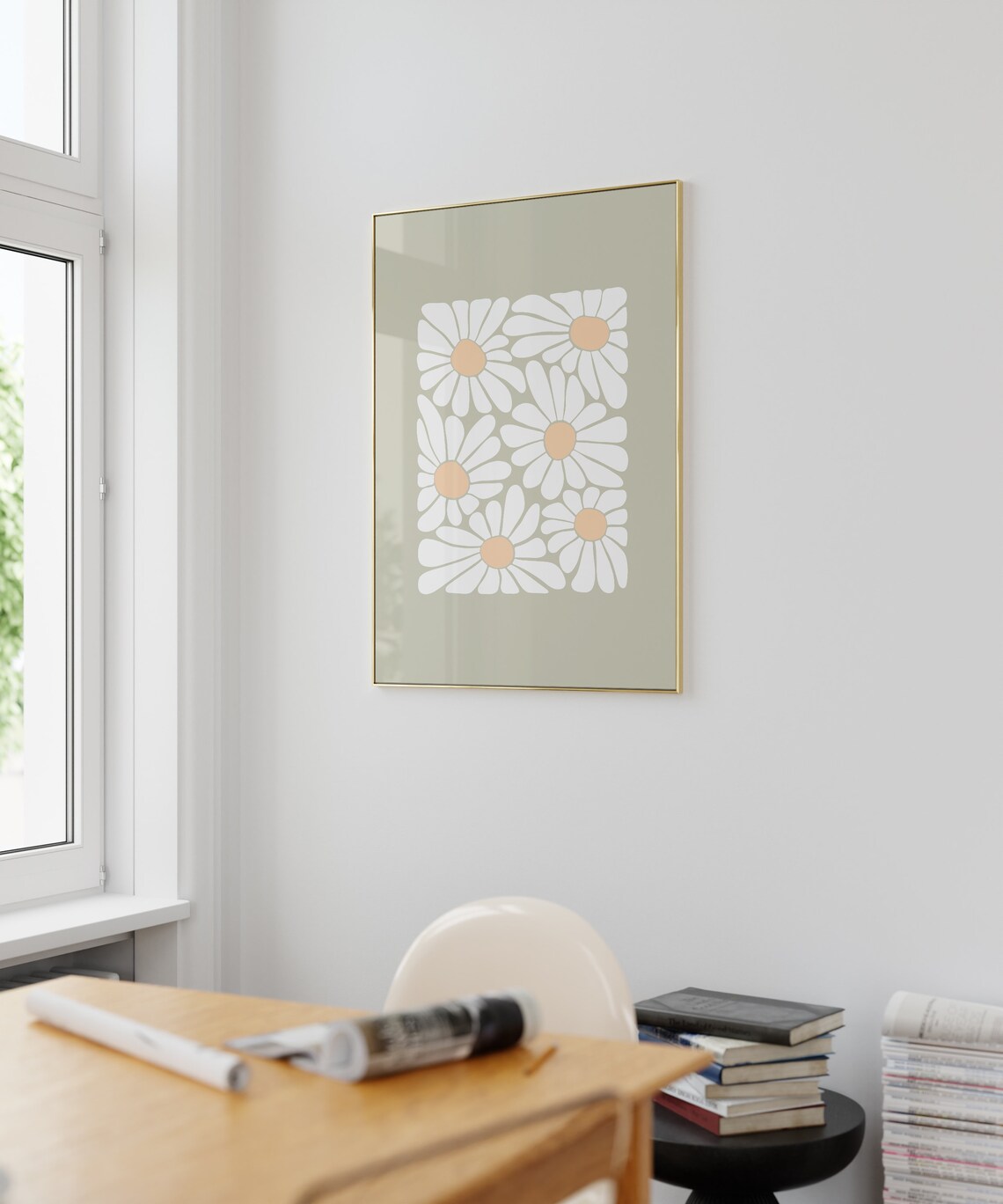 Sage Green Daisy Floral Art Print, Modern Autumn - Image 2