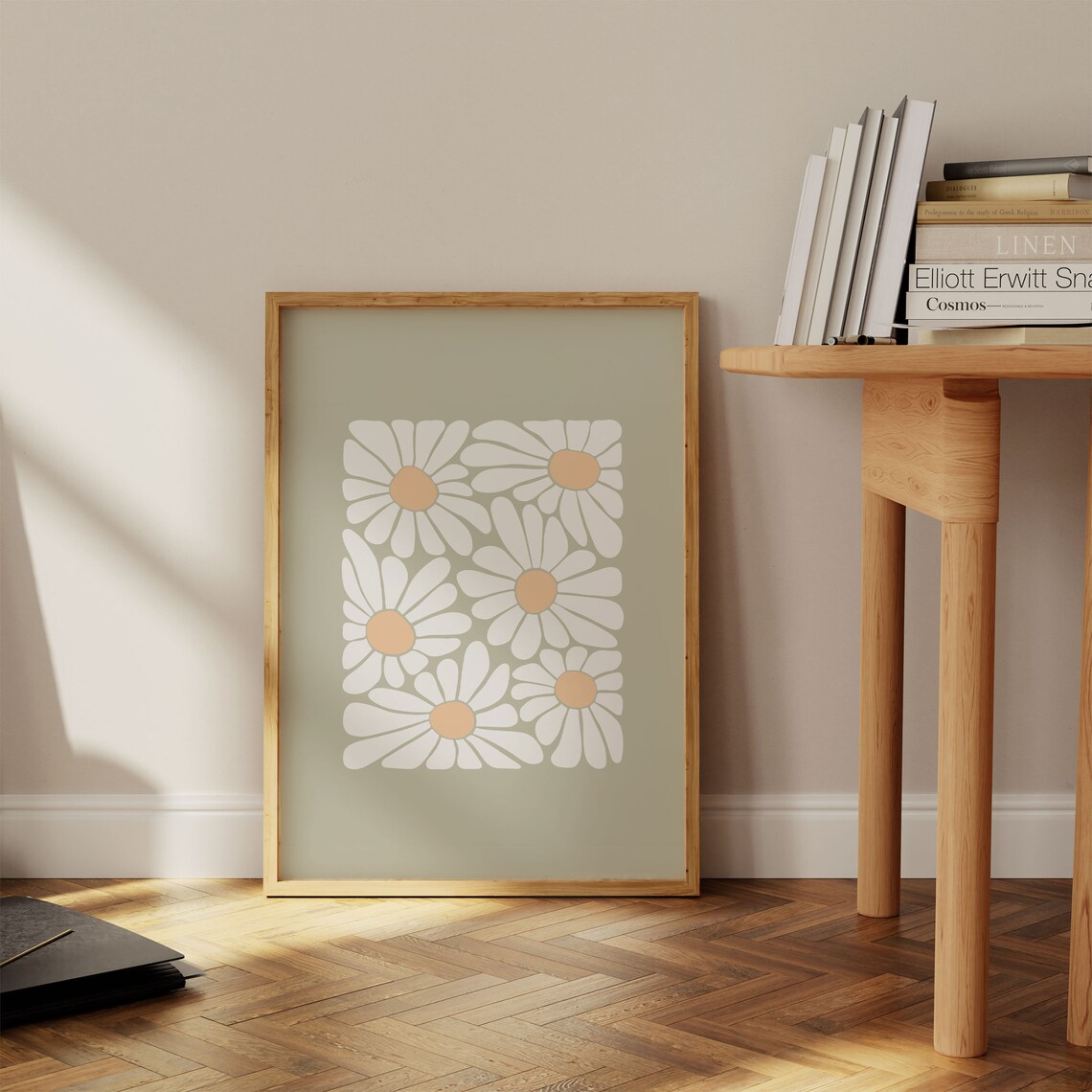 Sage Green Daisy Floral Art Print, Modern Autumn - Image 3