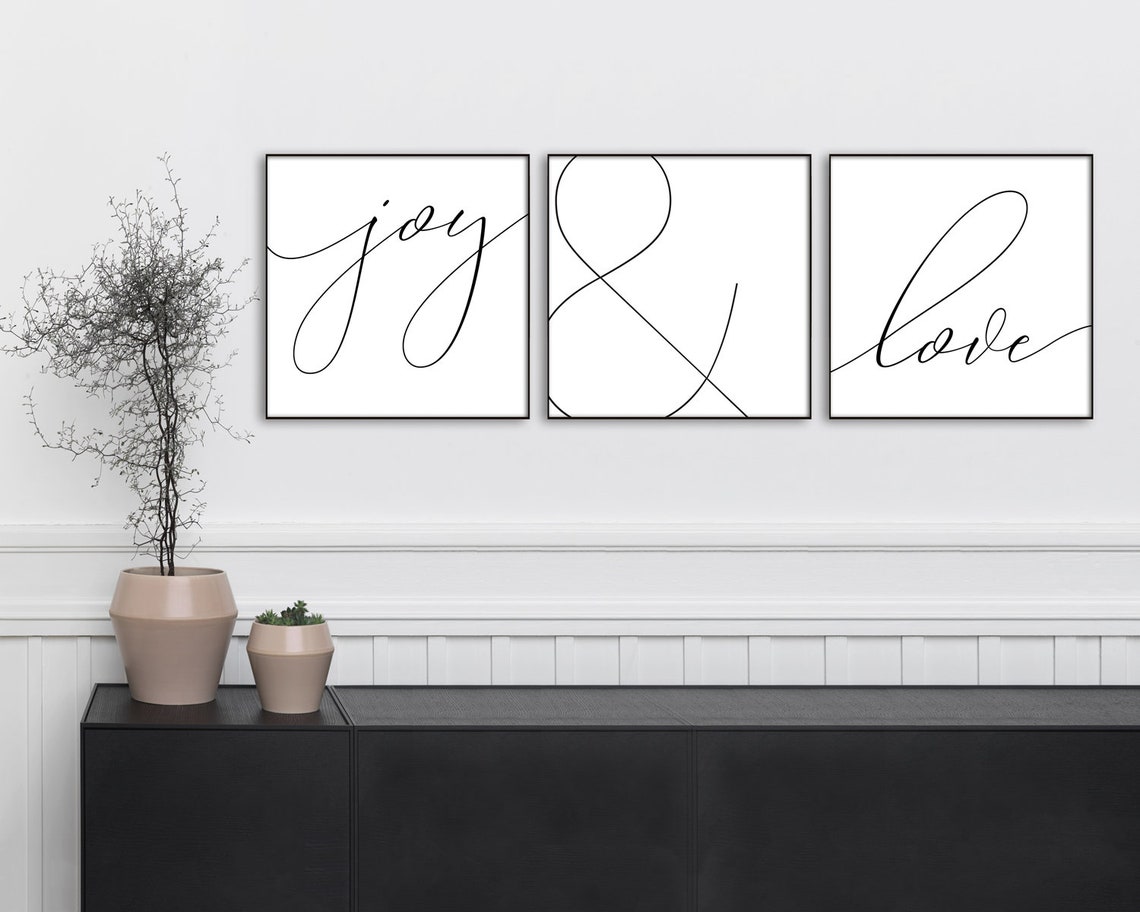 Joy Calligraphy Script Wall Art Modern Minimalist Christmas Home Decor - Image 3