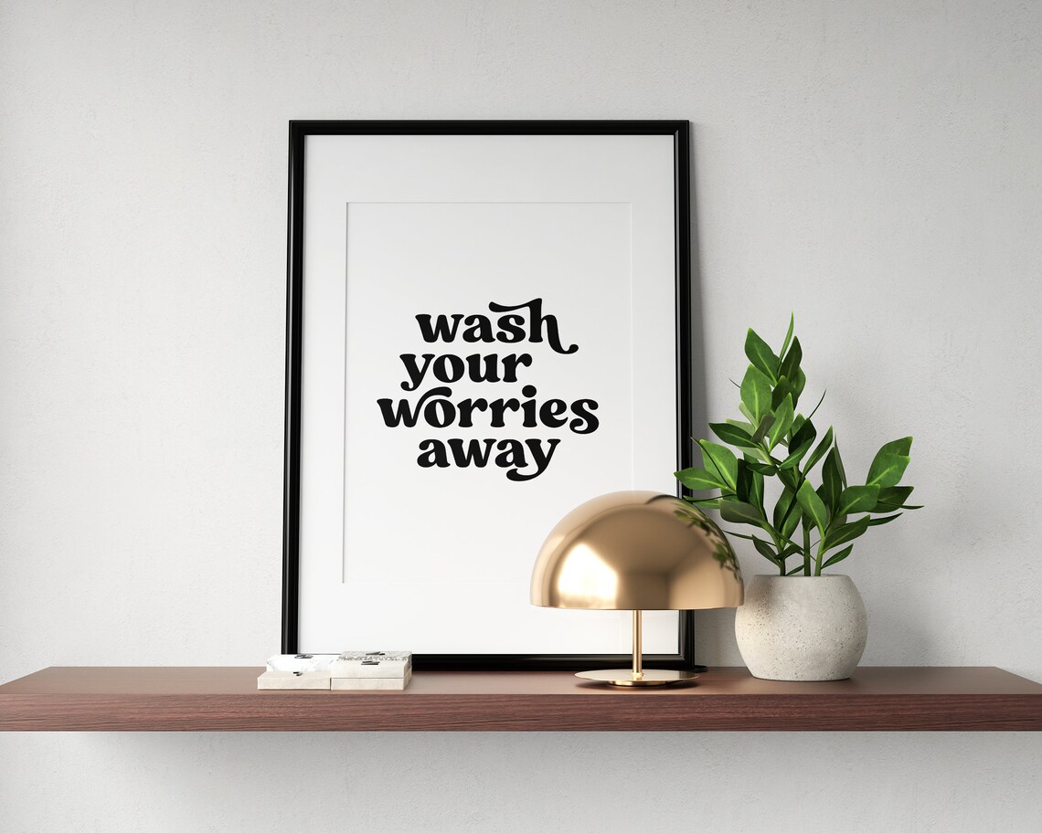 Wash Your Worries Away Funny Retro Bathroom Humor Quote Wall Art - Image 3