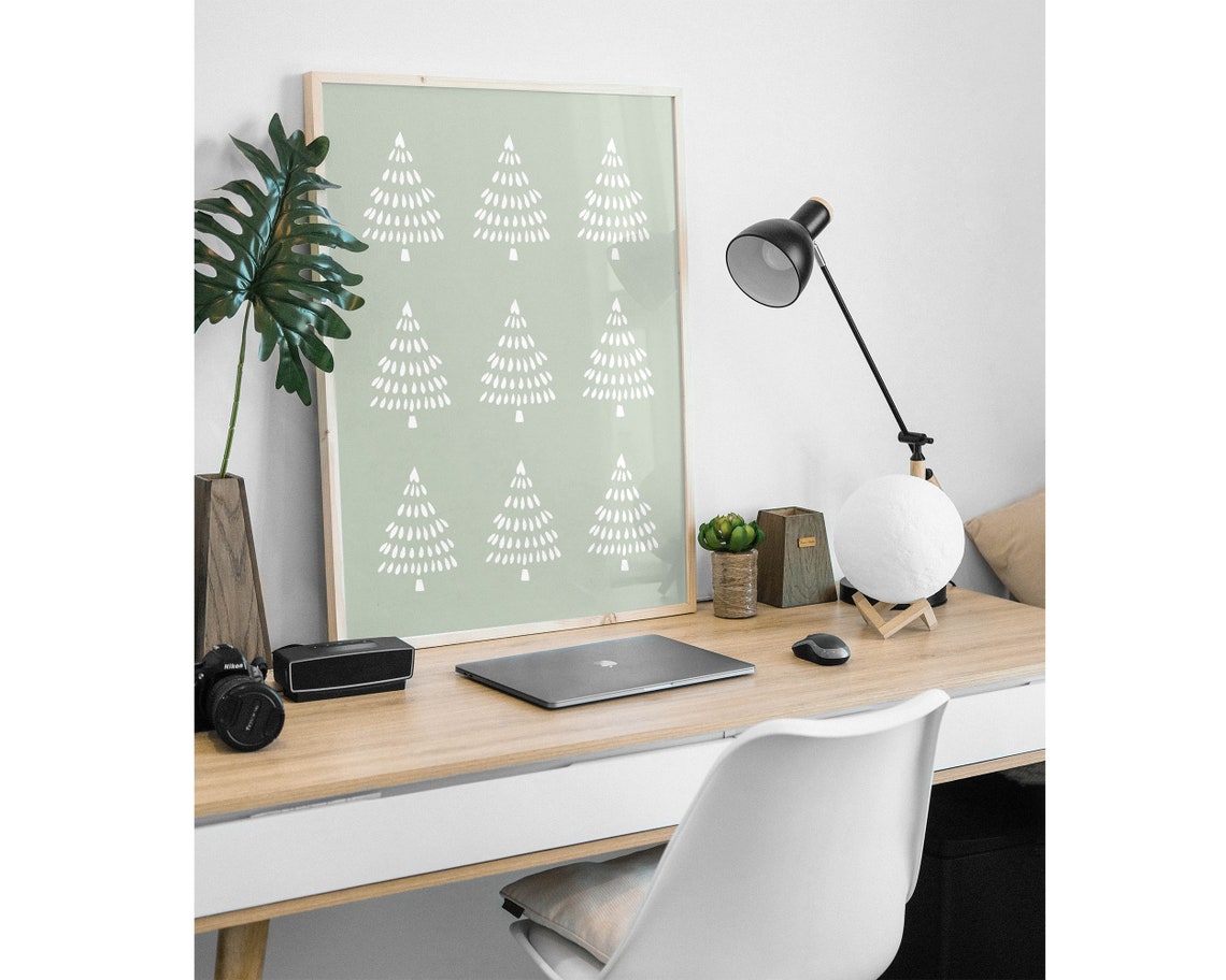 Sage Green Christmas Tree Pattern Minimalist Nordic Holiday Poster - Image 3