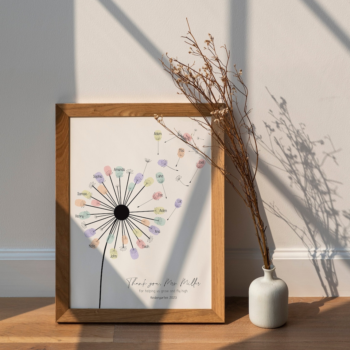 Personalized Thank You Teacher Fingerprint Dandelion Art Print - Image 2