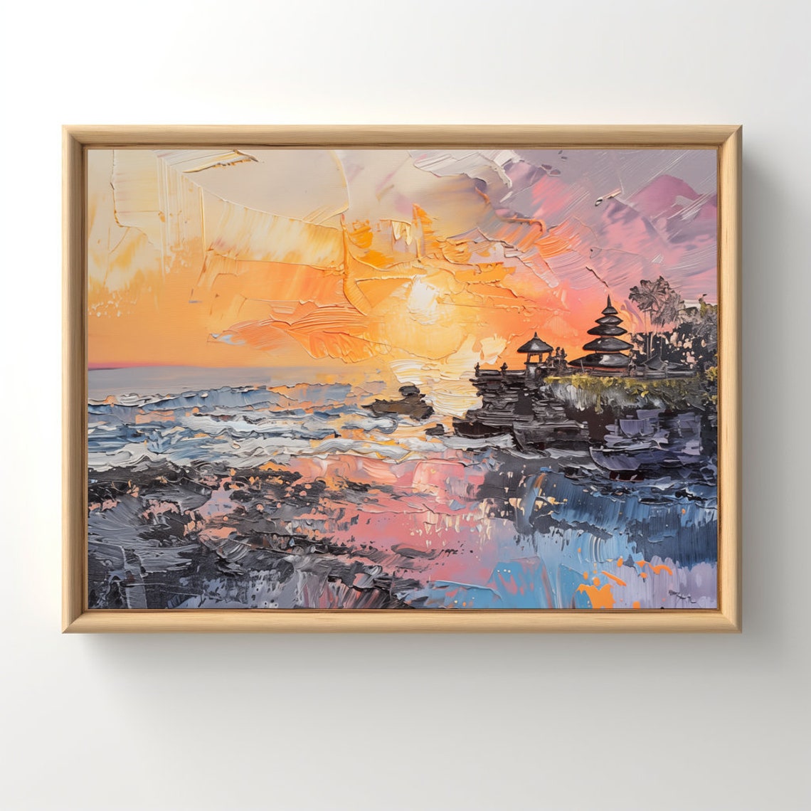 Tanah Lot Bali Sunset Temple Ocean Impressionist Painting Poster
