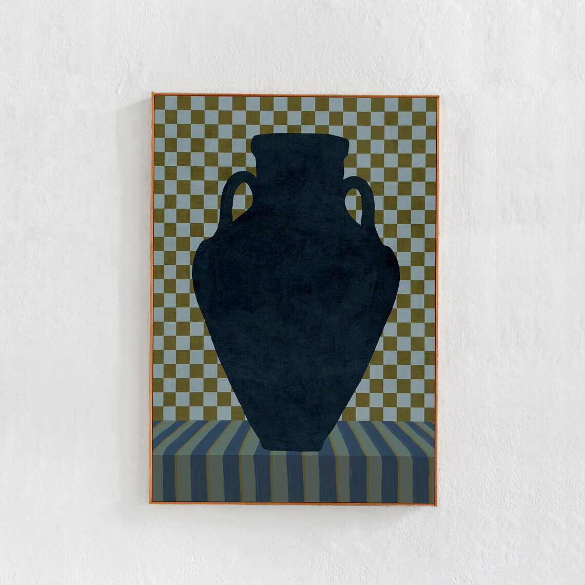 Still Life Vase Art Print, Scandi Boho Checkered Decor