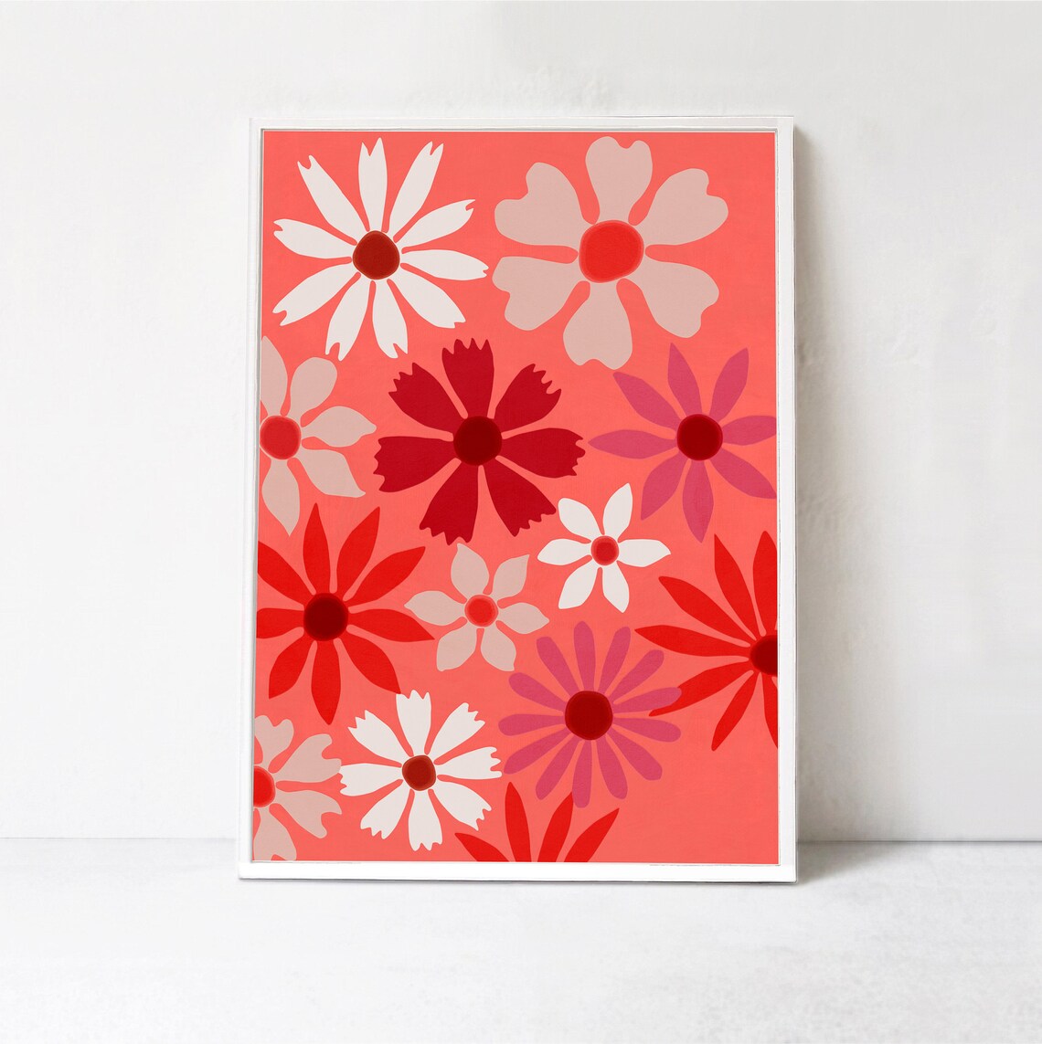 Floral Abstract Flowers Poster, Boho Style Art Print