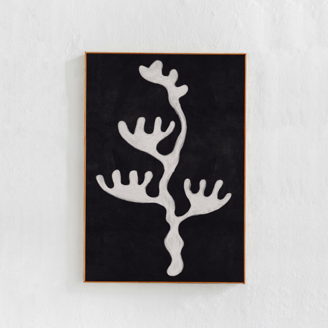 Mid Modern Abstract Coral Art Print, Black and White