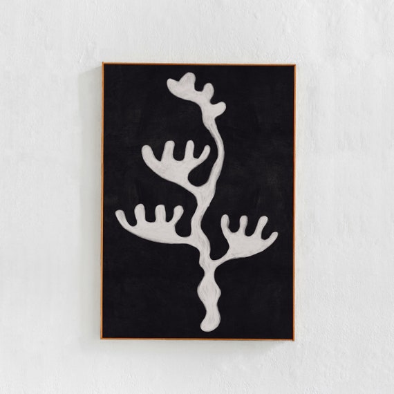 Mid Modern Abstract Coral Art Print, Black and White