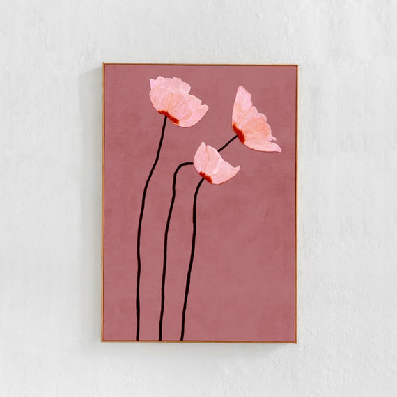 Poppy Flowers Painting, Scandi Cottagecore Art Print