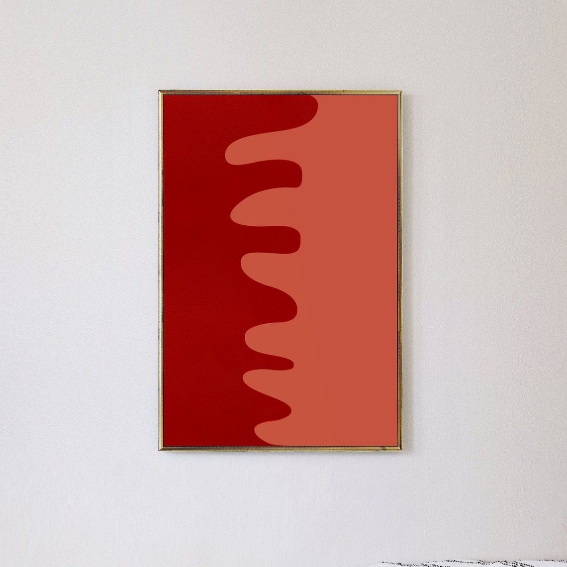 Red Abstract Wave Shapes, Wavy Wall Art Print