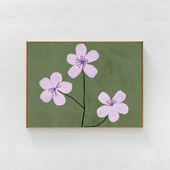 Green And Lilac Floral Art Print, Scandinavian