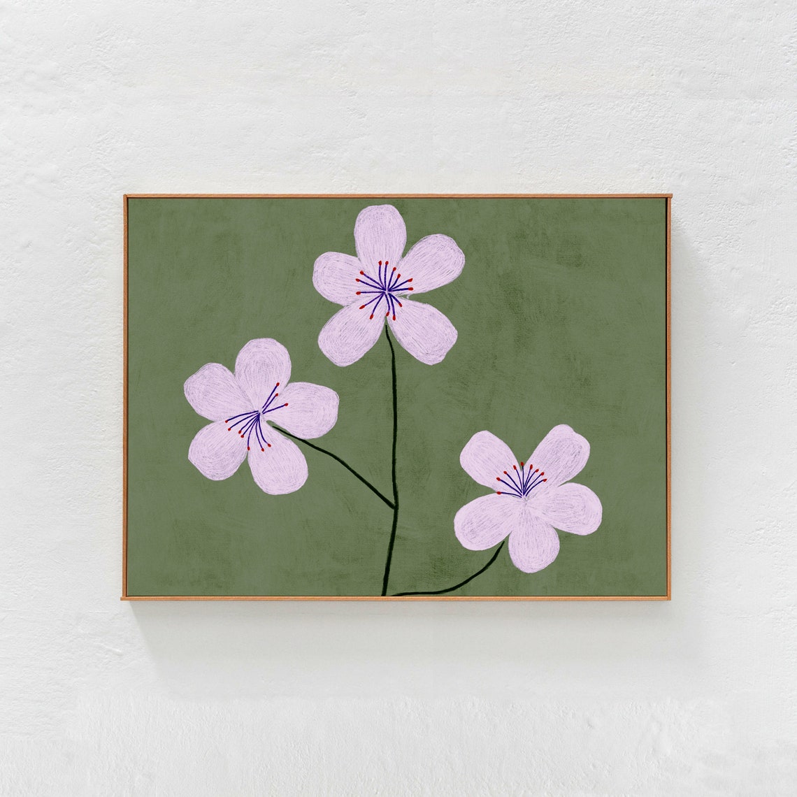 Green And Lilac Floral Art Print, Scandinavian