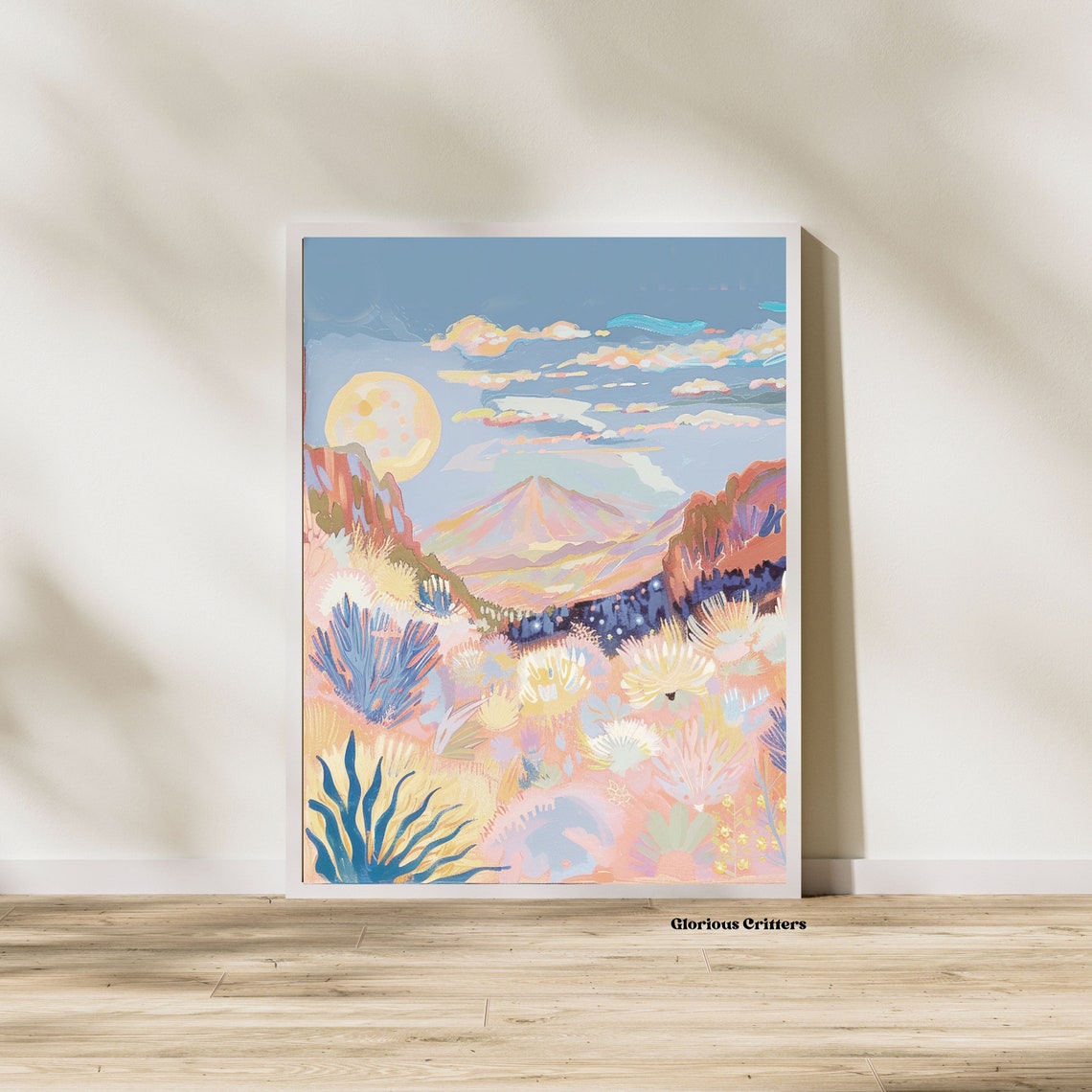 Southwest Desert Sunset Golden Sun Pastel Canyon Landscape Art Print - Image 3