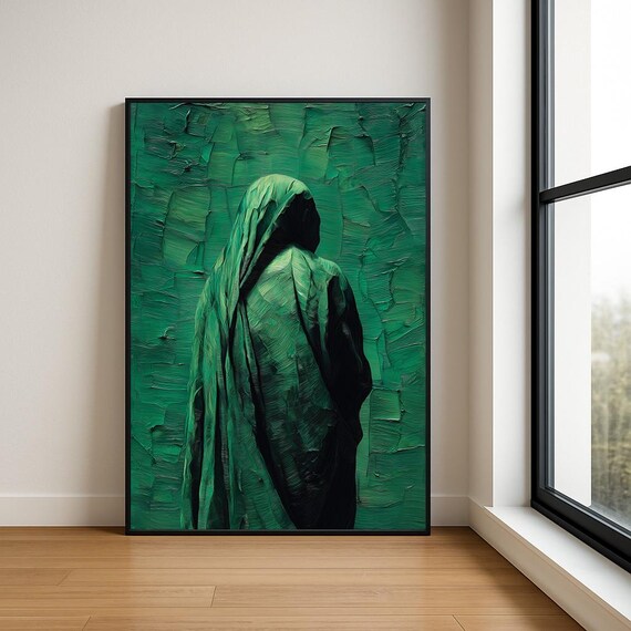 Emerald Green Hooded Figure Textured Impasto Dark Art Poster