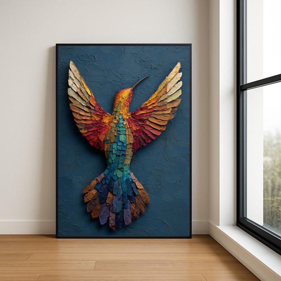 Colorful Hummingbird Wings Spread Impasto 3D Texture Bird Poster