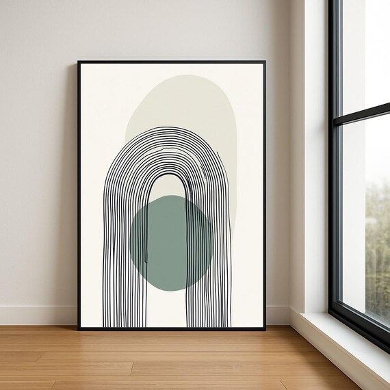 Japandi Arch Abstract With Sage Green Circle Modern Minimalist Wall Art