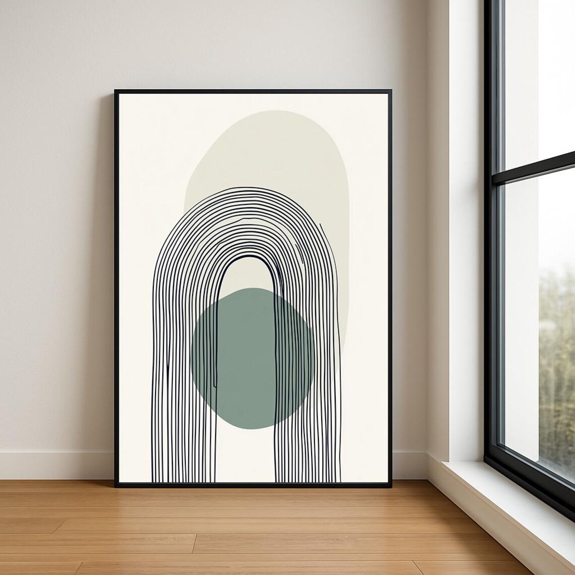 Japandi Arch Abstract With Sage Green Circle Modern Minimalist Wall Art
