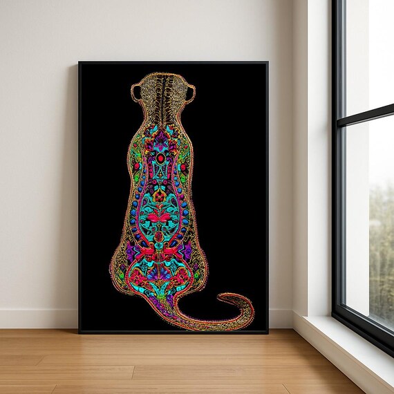 Colourful Embroidered Animal Wall Art Boho Illustration Print Vibrant Textile Style Home Decor