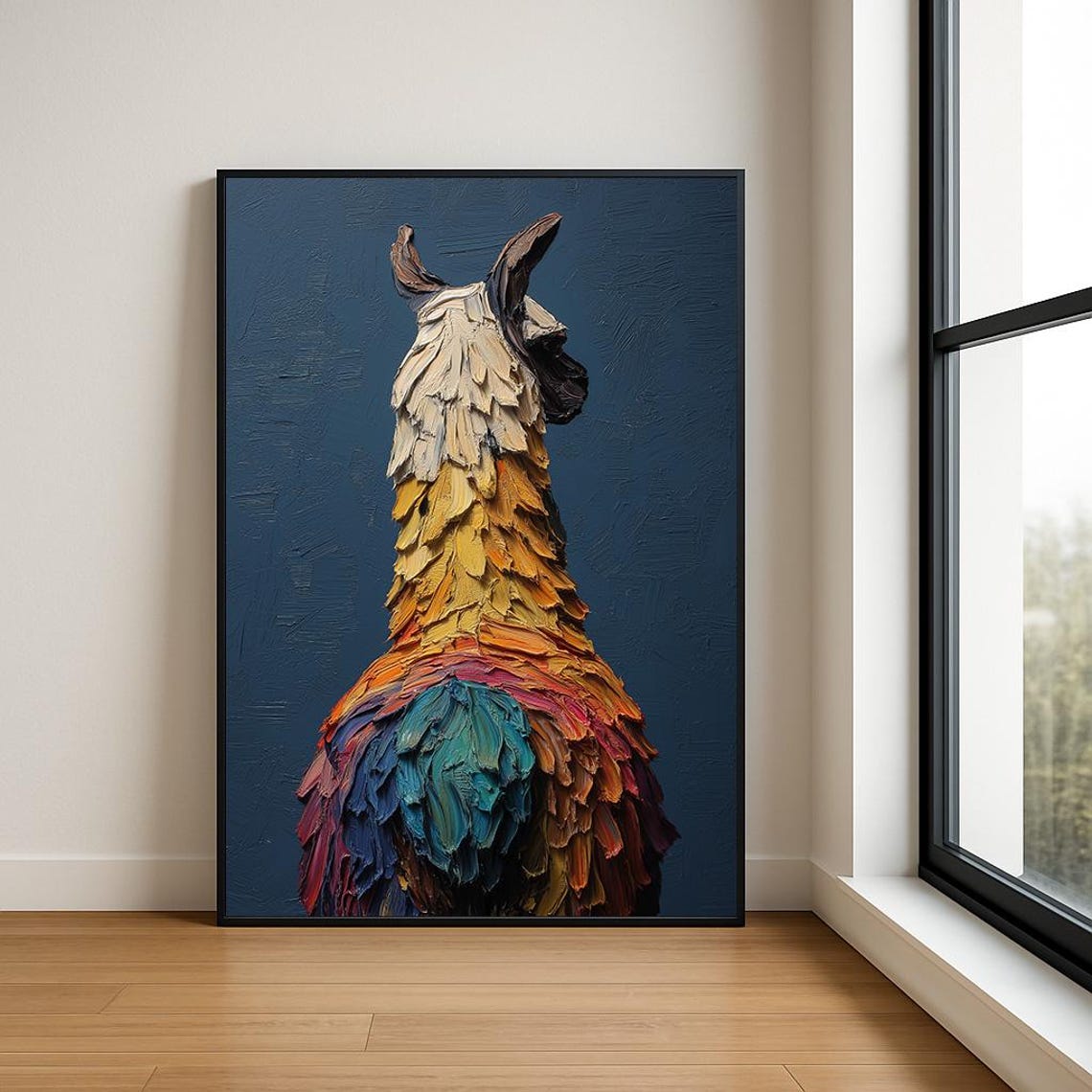 Colorful Llama Impasto Oil Painting Rainbow Wool Textured Art Poster