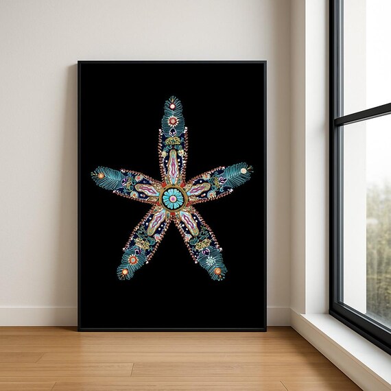 Colourful Embroidered Animal Wall Art Boho Illustration Print Vibrant Textile Style Home Decor