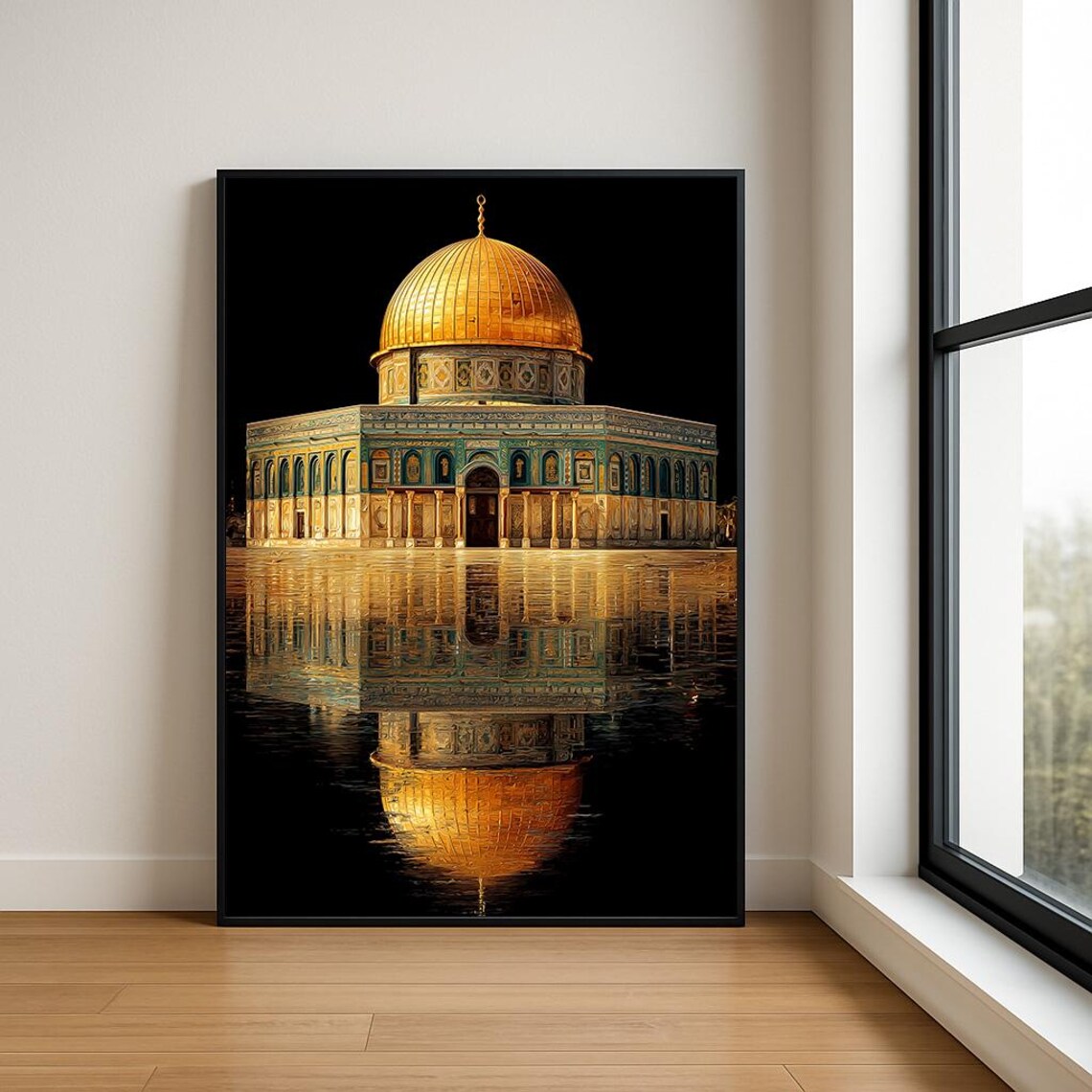 Dome of the Rock Golden Dome Black Night Oil Painting Poster