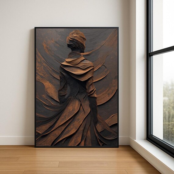 Bronze Textured Figure Flowing Robes Dark Sculptural Art Poster