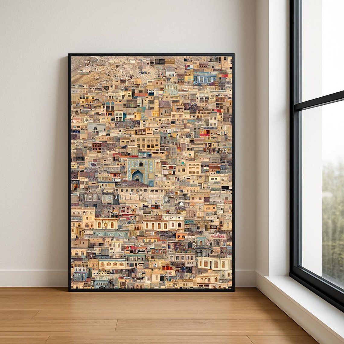 Desert Hillside Old Town Mosaic Oil Painting Warm Tones Poster