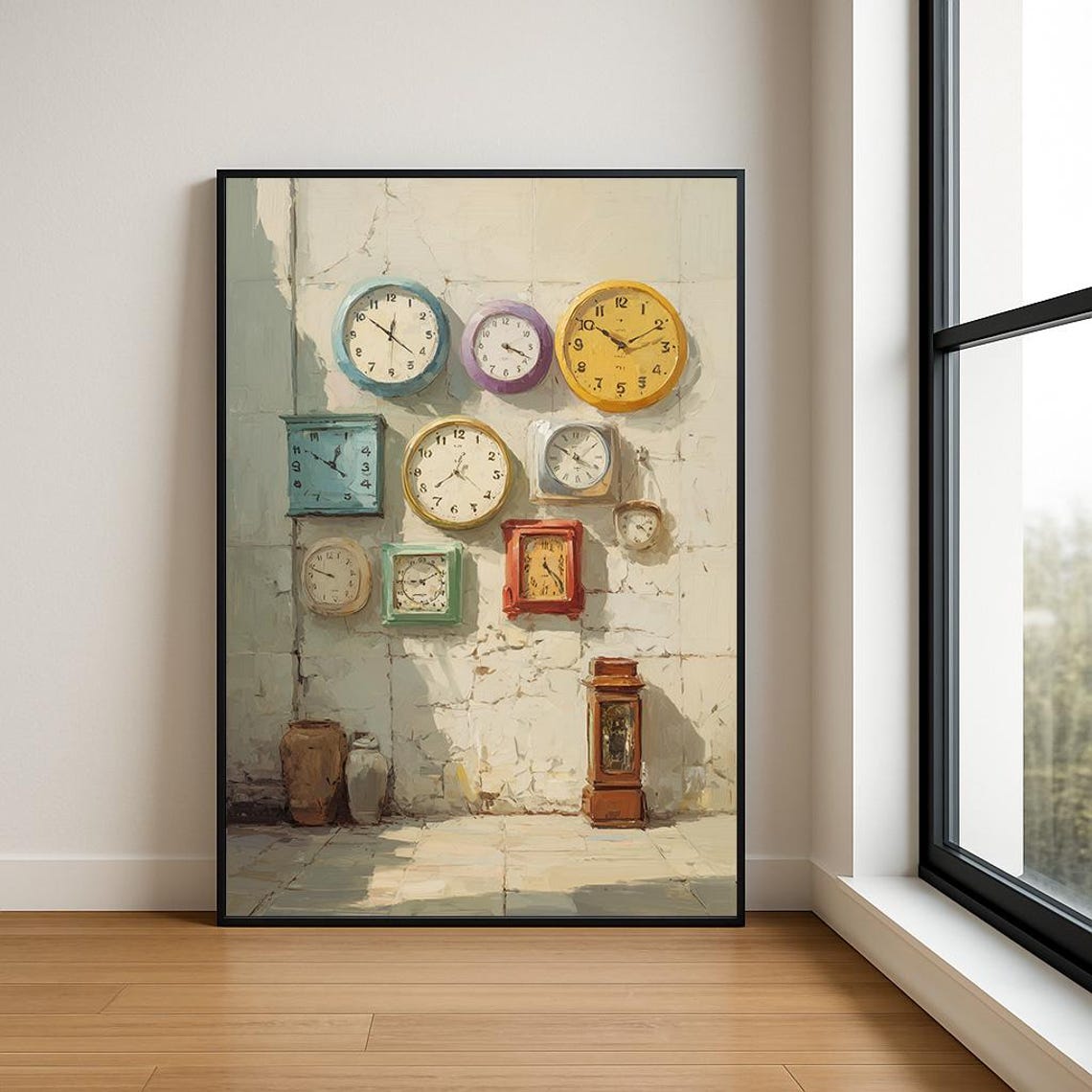 Pastel Vintage Wall Clocks Plastered Wall Timepiece Art Poster