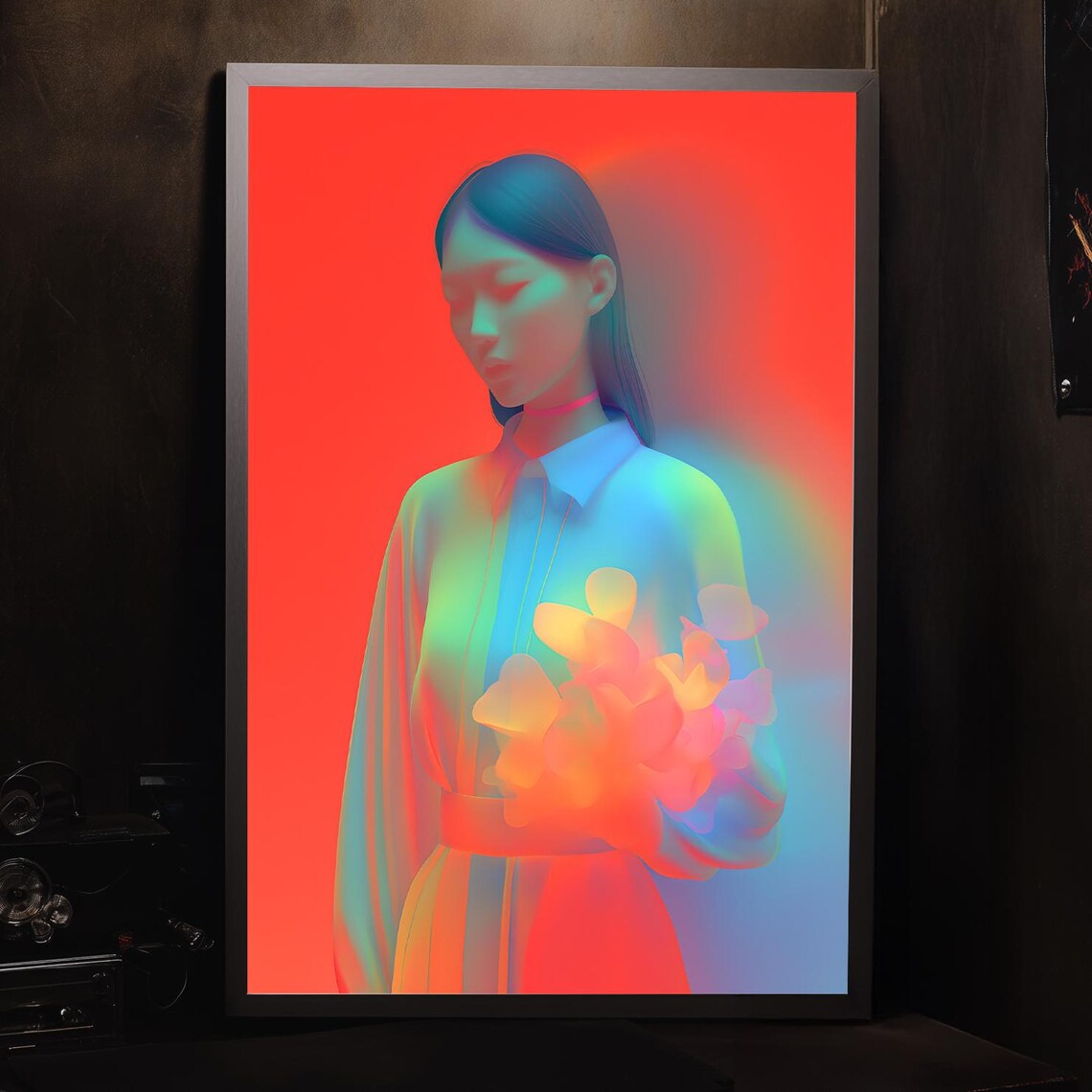 Holographic Fashion Woman Portrait Translucent Neon Photography Poster