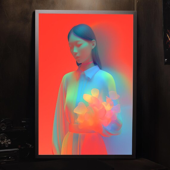 Holographic Fashion Portrait Woman Photography Wall Art Print Home Decor Translucent Effect