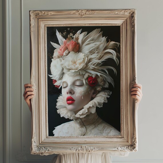 White Lies Surreal Woman Floral Headdress Fine Art Portrait Poster