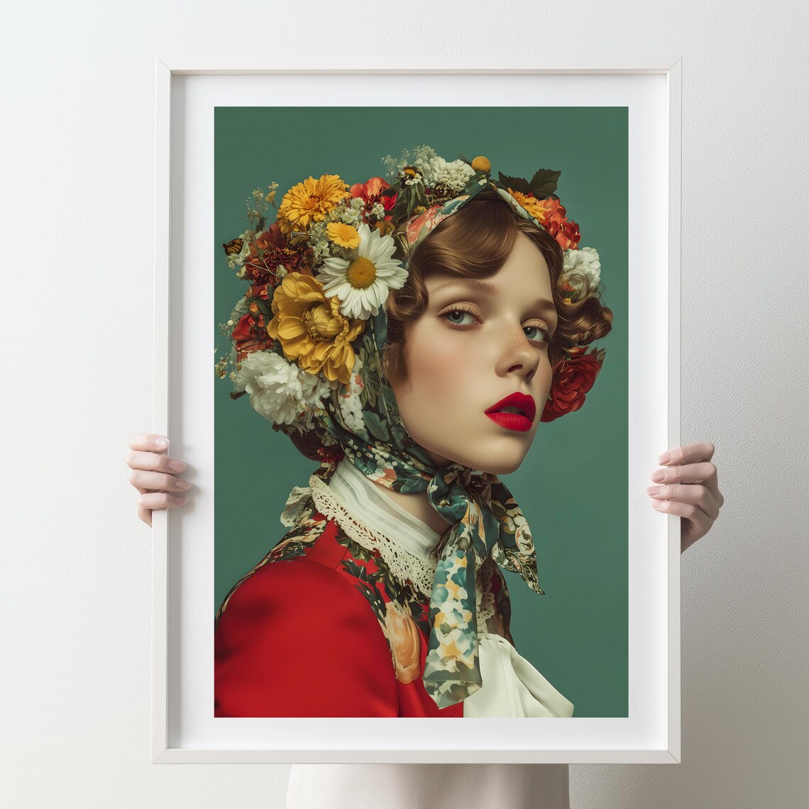 Flower Crown Hat Woman Portrait Vintage Floral Photography Poster