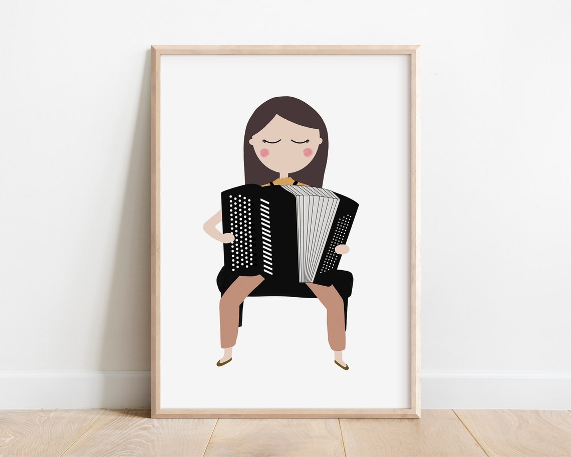 Accordion Player Girl Art Print Accordion Player Gift Accordion Print Accordion Poster Accordion Illustration