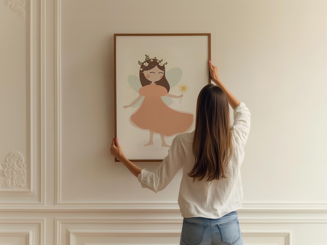 Flower Fairy Girl with Wand and Flower Crown Magical Nursery Art Poster - Image 2
