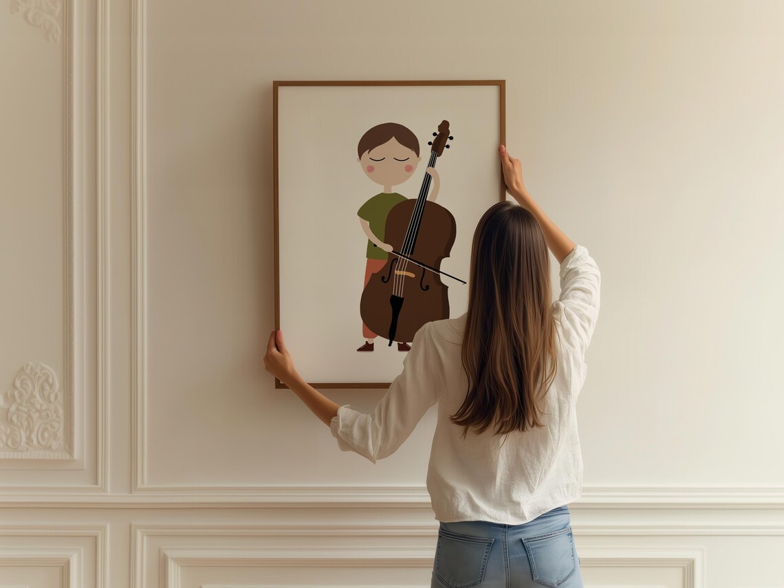 Double Bass Player Boy Minimalist Kids Music Room Decor Art Print - Image 2