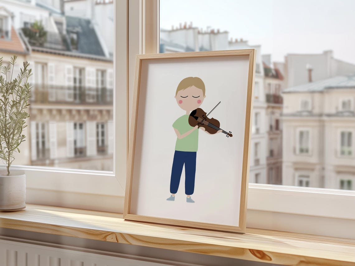 Violin Player Boy Minimalist Kids Music Room Decor Art Print - Image 3