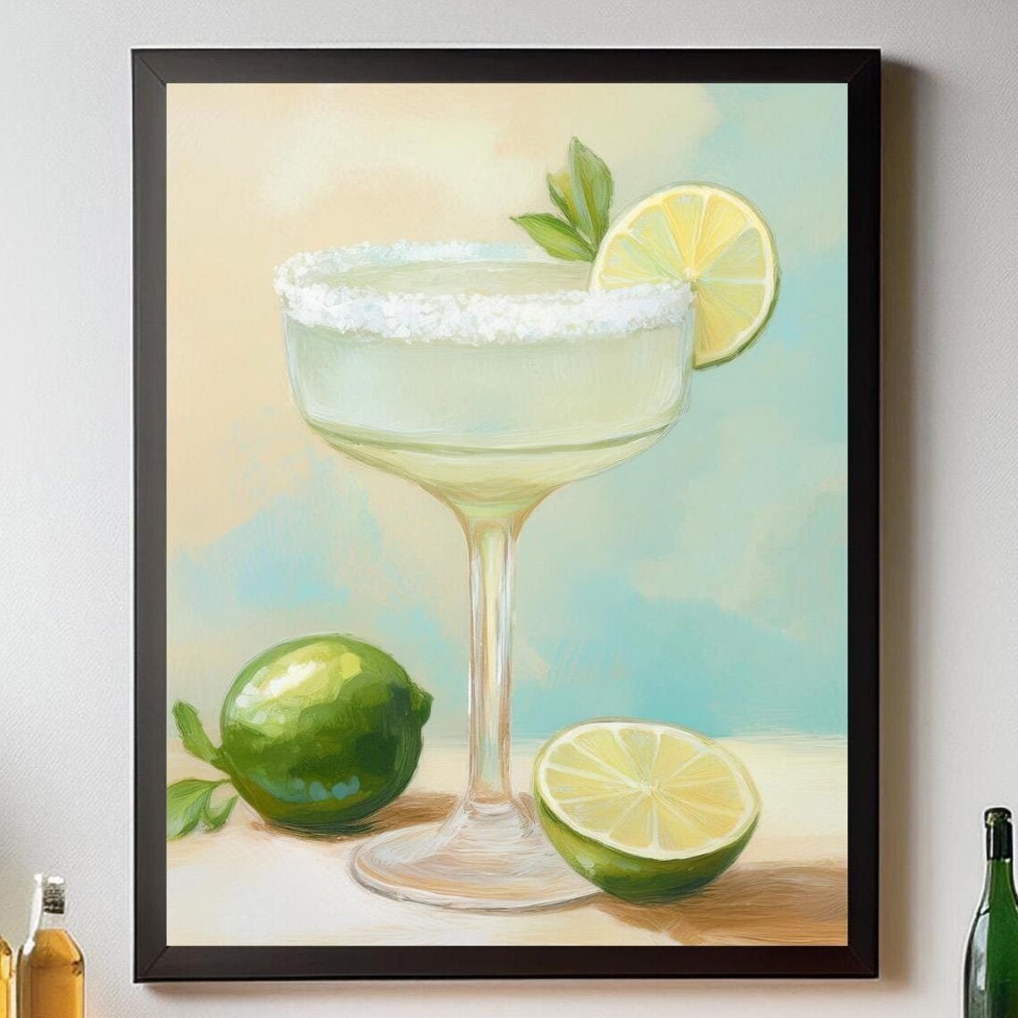 Classic Margarita Cocktail Art Print Salt Rim Lime Bar Cart Decor