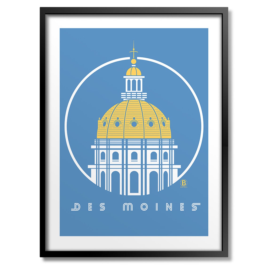 Des Moines Capitol Icon Gold Dome Modern Blue City Art Poster