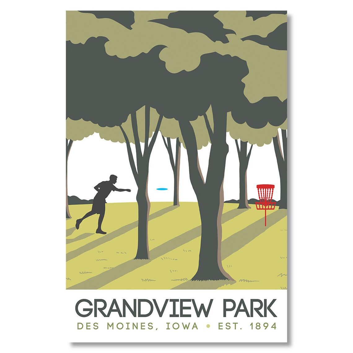 Grandview Park Des Moines Iowa Poster Disc Golf Frisbee Throwing Park Art