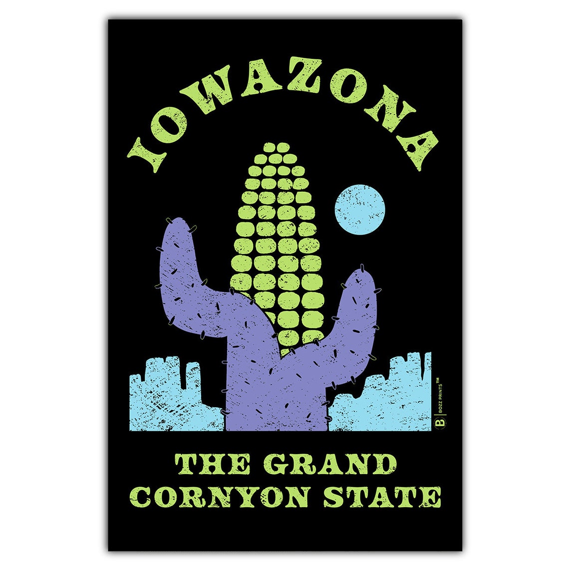 Iowazona Grand Cornyon State Retro Cactus Corn Funny Decor Poster