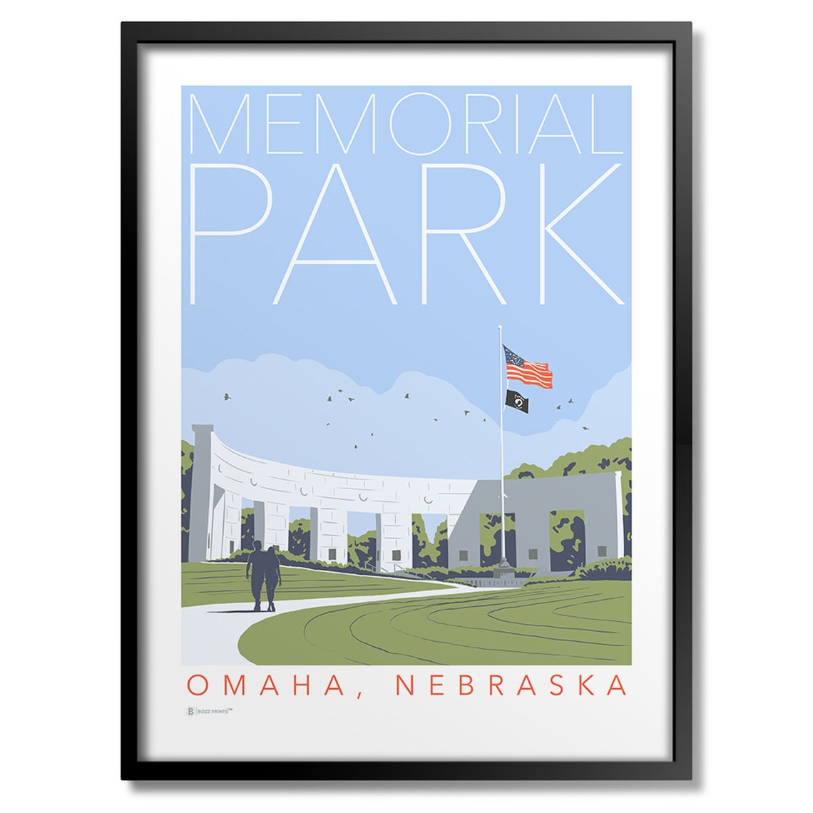 Memorial Park Omaha Nebraska Monument Patriotic Travel Poster